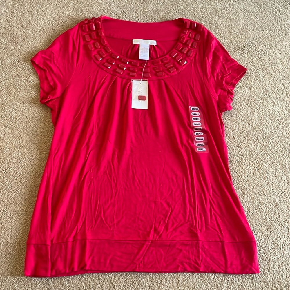 Red Rhinestone neckline women’s shirt